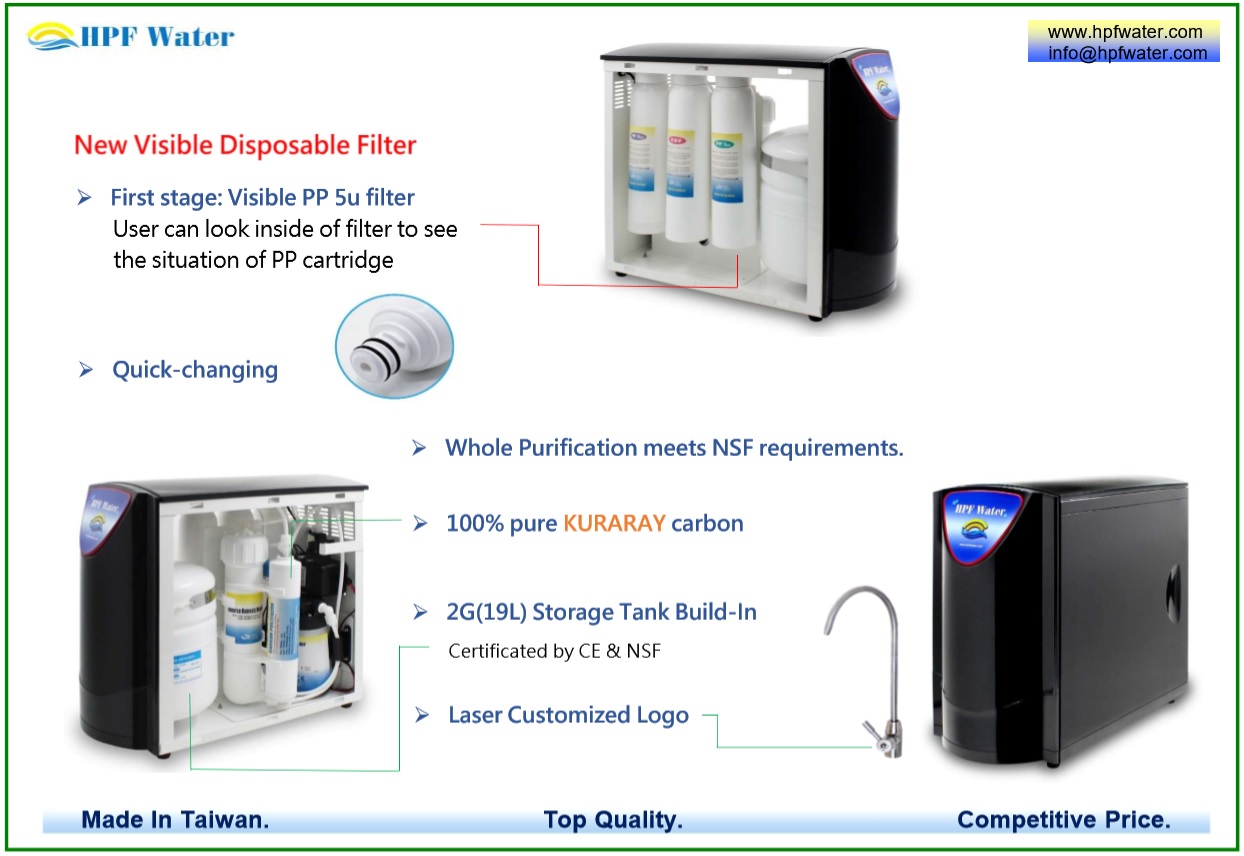 Compact RO meets NSF requirements with visible quick-change filter made in Taiwan